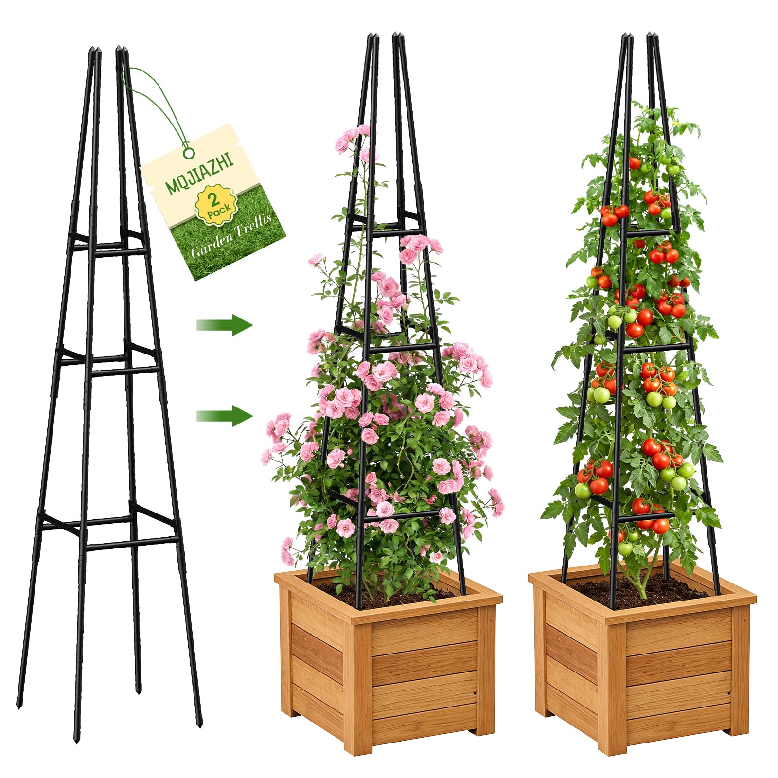 MQJIAZHI Rankgitter Metall,165cm Schwarz,Rankhilfe Garten,Rankhilfe Rosen Height-Adjustable Pflanzen Spalier Obelisk Metal Spalier Geeignet für Clematis, Gurken, Tomaten und Kletterpflanzen (1, black)