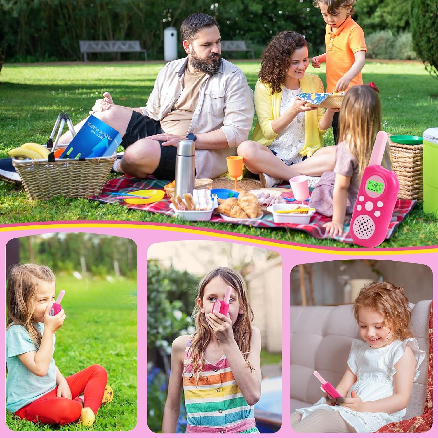 Walkie Talkies for Kids 22 Channels Long Range 2 Way Radio Toys for 3-12 Ages with LCD Flash Light,Birthday Gifts for 4 5 6 7 8 9 Years Old Boys Girls for Camping Hiking Indoor Outdoor (Pink)