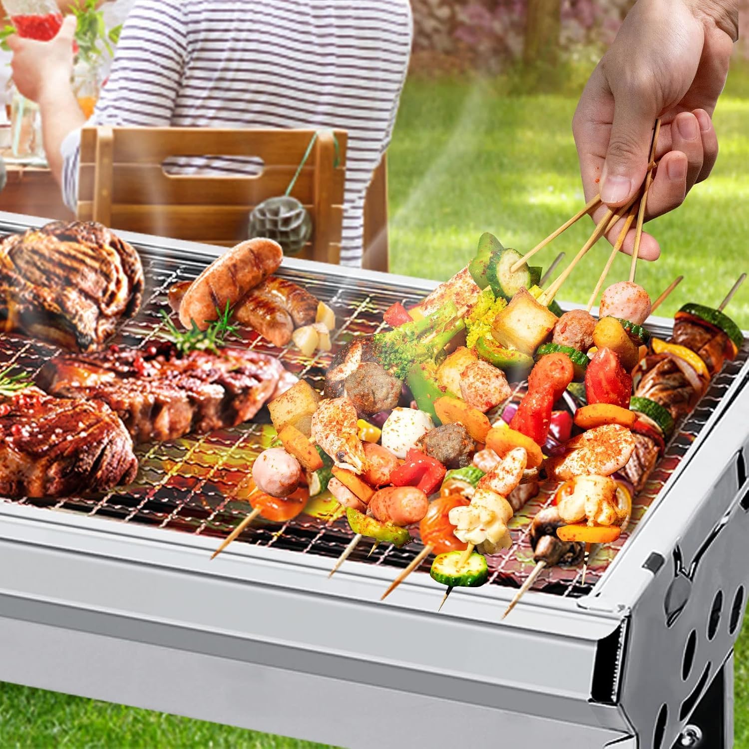 Pobbycrafm PrzenośNy Grill Na WęGiel Drzewny, SkłAdany Grill Na WęGiel Drzewny Ze Stali Nierdzewnej Do Gotowania Na śWieżYm Powietrzu Camping Pikniki OgróD PlażA Impreza