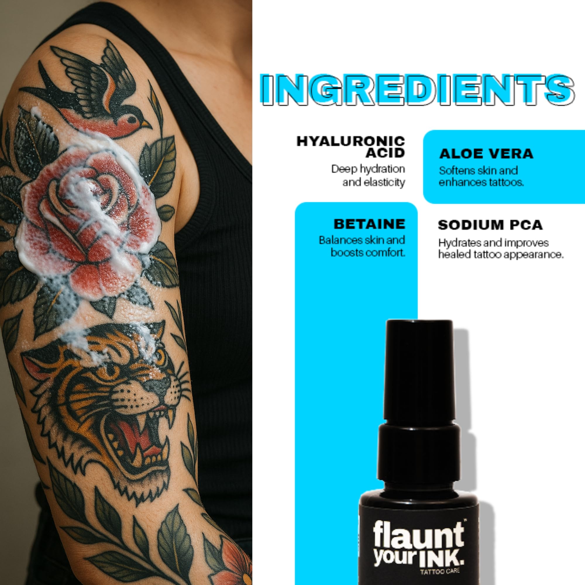 Flaunt Your Ink Tattoo Shiner & Moisturizer Duo | SPF 50 PA+++ Cream for Healed Ink | UV Protection + Hydration with Vitamin E & Hyaluronic Acid | 2 X 50ml 1