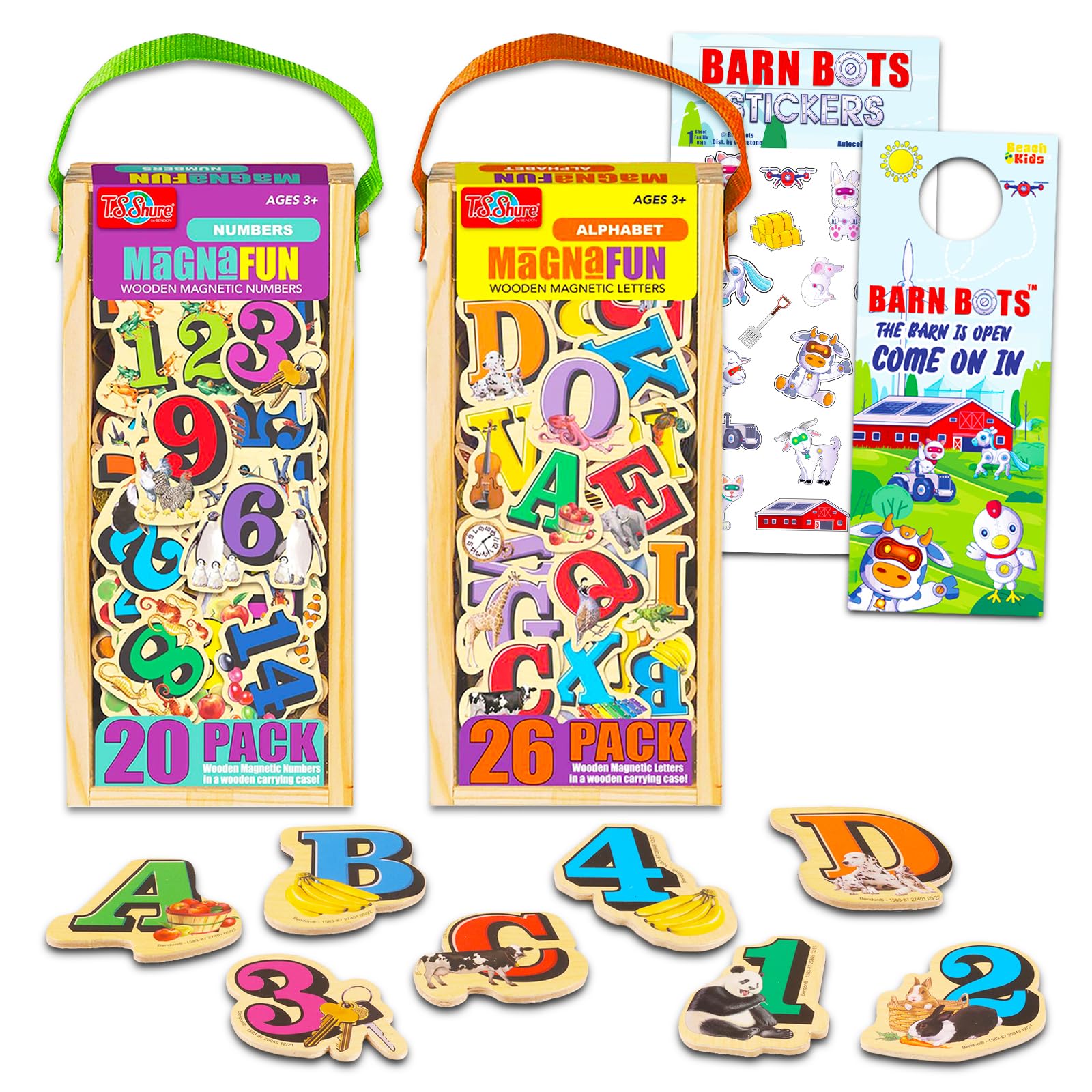 T.S. Shure Wooden Magnafun Toys for Toddlers - Bundle with Wooden Magnetic ABC’s and 123’s for Kids | Magnetic Numbers and Alphabet for Refrigerator