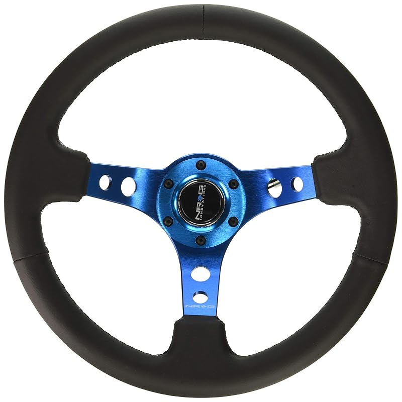Volante esportivo reforçado NRG Innovations NRG-RST-006BL, 350 mm, couro preto, raios azuis e furos redondos