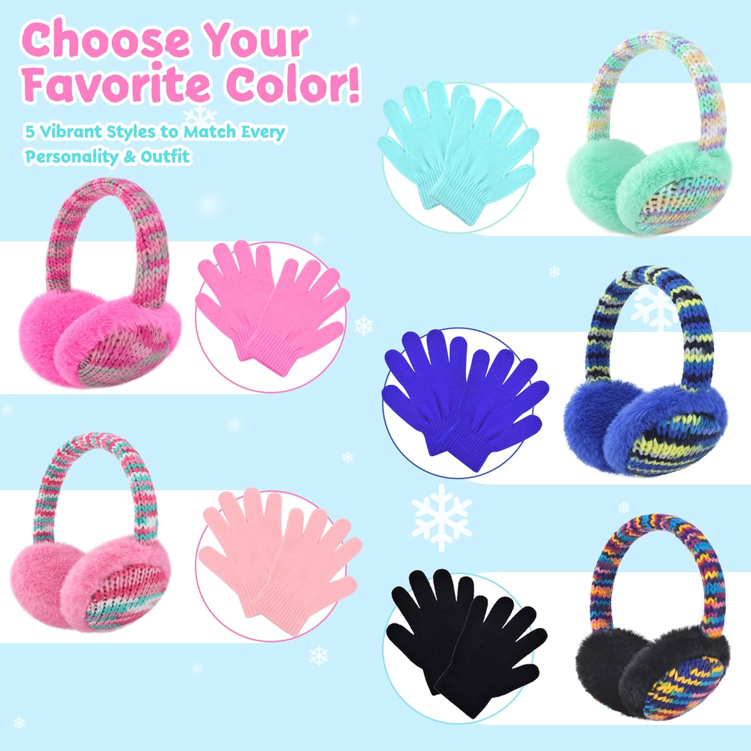 Kids Winter Ear Muffs with Gloves Set - Plush Knit Earmuffs & Mittens, Adjustable Soft Ear Warmers for Boys Girls 3-16 Years - Image 7
