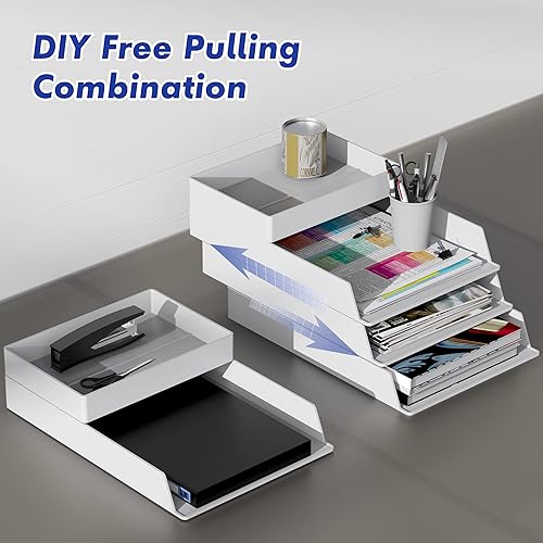 Miniatura 5 de Bandejas apilables de papel blanco, bandeja de cartas, organizador de bandejas de papel, bandeja de papel de escritorio blanca apilable, organizador