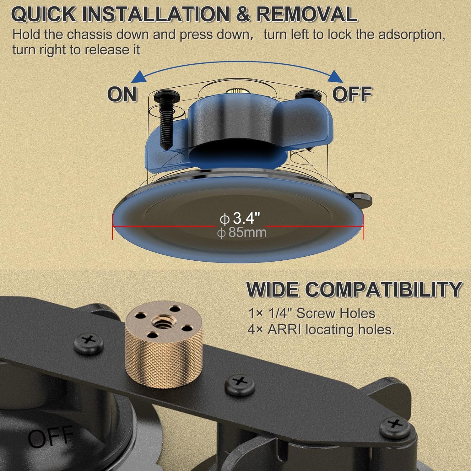 MINIFOCUS Double Suction Cup Mount, Twist-Lock Dual Suction Cup Base with Camera Thread Adapter, Quick Release Double-Layer Suction, Windshield Window Car Mount for Magic Arm