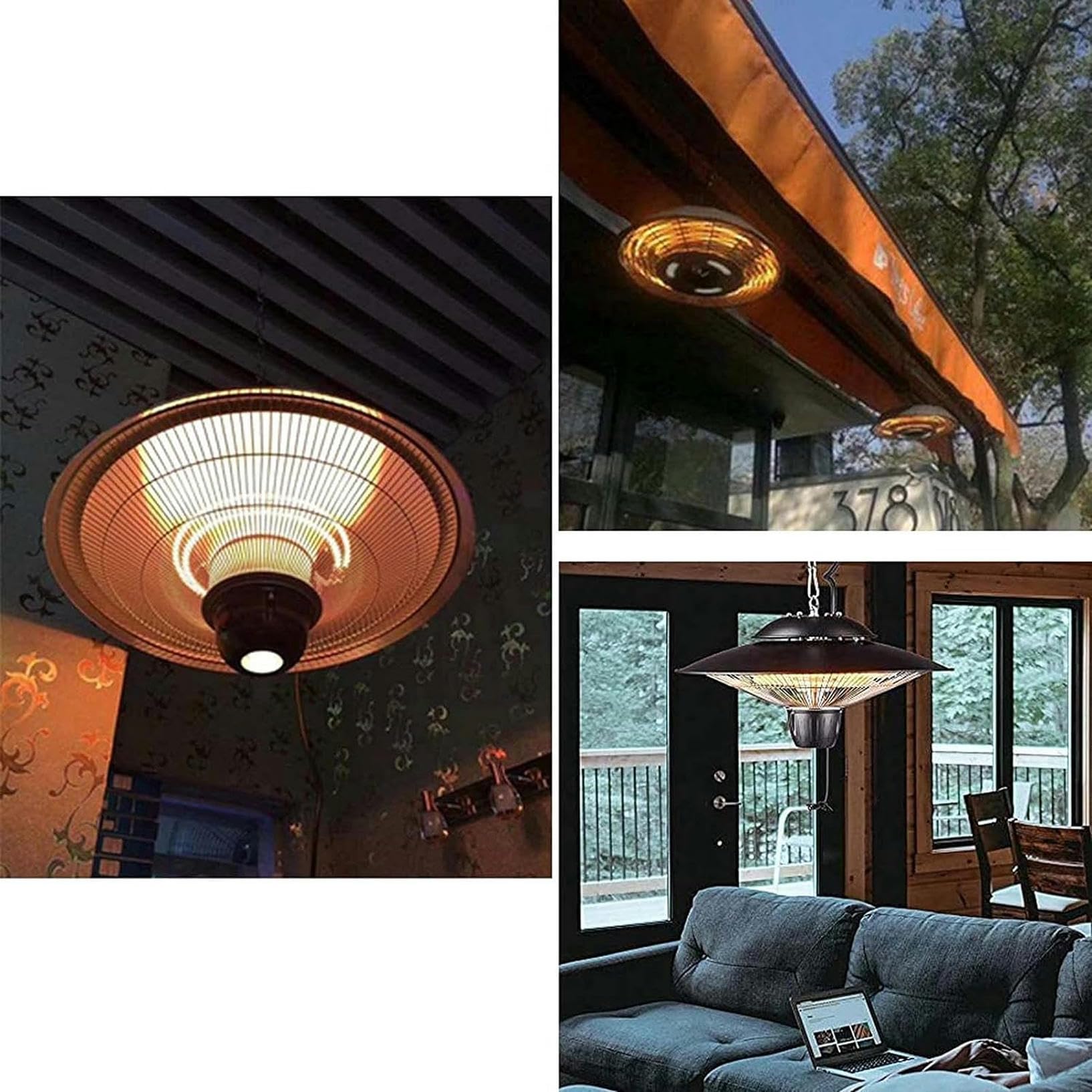 Riscaldatore Elettrico Per Patio, Riscaldatore Radiante A Tubo Alogeno Da 1500 W Con 3 Impostazioni Di Calore, Riscaldatore A Infrarossi Per Esterni Con Design Impermeabile E Montato A Soffitto
