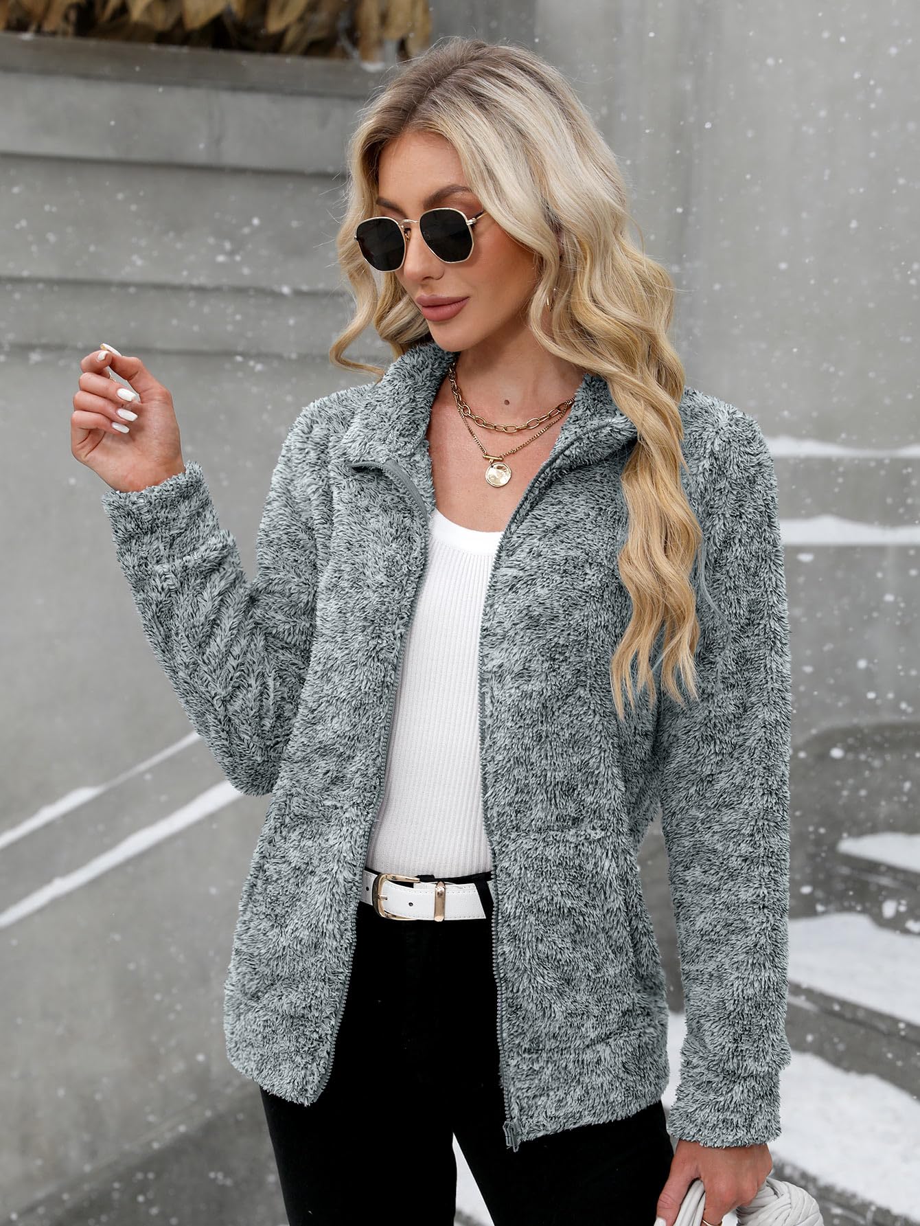 BesserBay Chaqueta de invierno para mujer, cuello alto, forro polar, con cremallera completa, tallas S-XXL