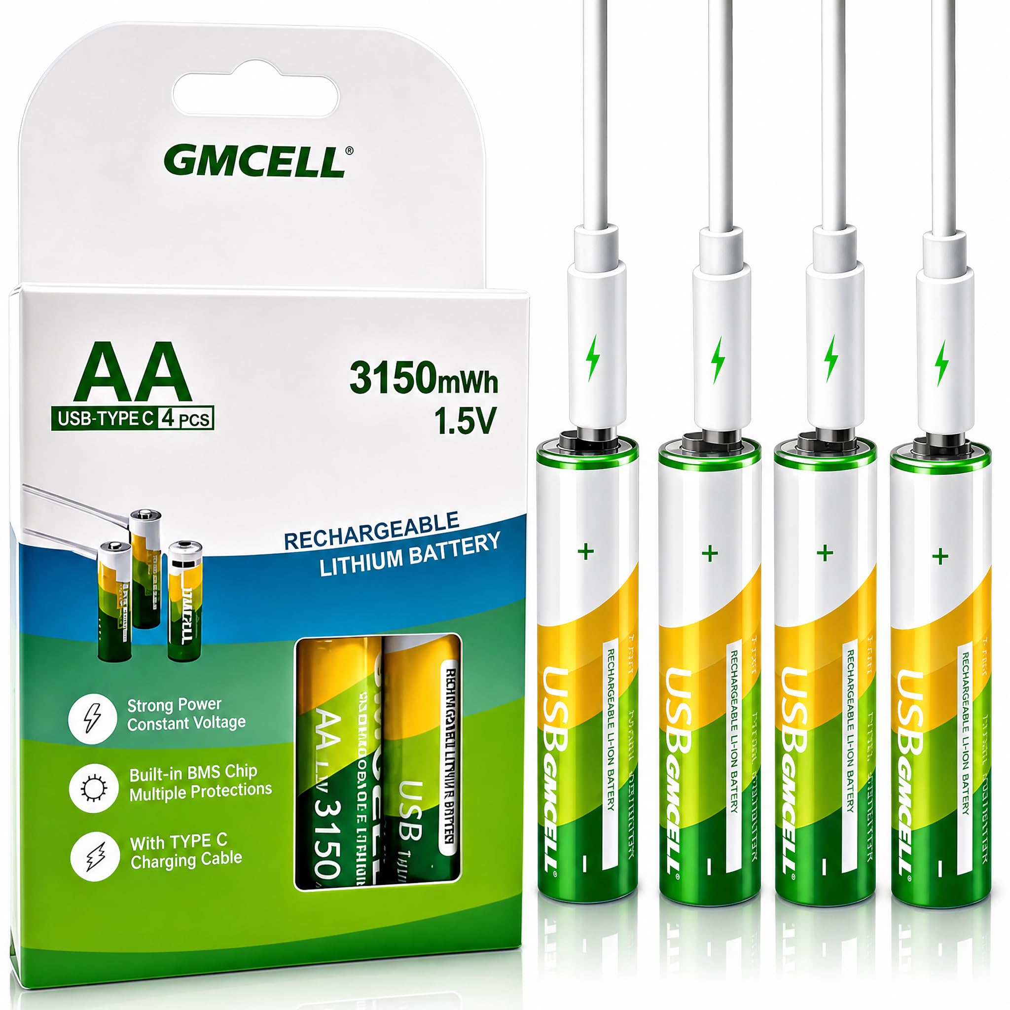 GMCELL® AA Rechargeable Batteries (Lithium 1.5V - 2500 mAh) - New Launch in 2026 | Fast Charge (Direct USB‑C + Wireless) | Pack of 4 Pcs. | 10 Years of Life and 1,500+ recharges-image-42