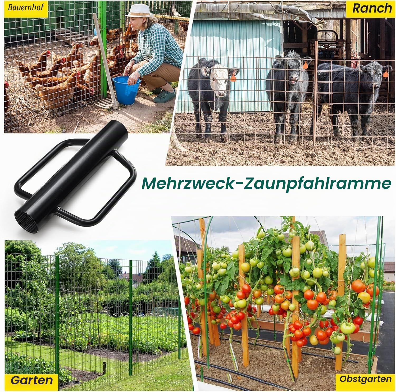 P-Post-Treiber Zaunpfostenramme, 43cm T-Pfostentreiber mit Griffen, Hochleistungs-Zaunpfostentreiber, Pfostenstampfer, Zaunpfostenramme für T-Pfosten, U-Kanal, Metallpfosten