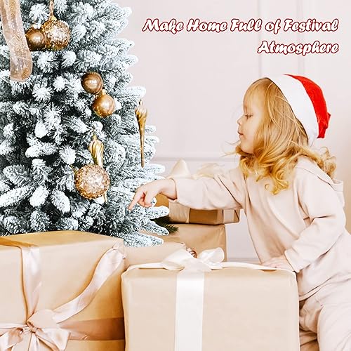 Miniatura 8 de GOFLAME Árbol de Navidad artificial flocado de nieve de 7.5 pies, árbol de Navidad delgado con bisagras con 1189 puntas de polietileno y PVC, base