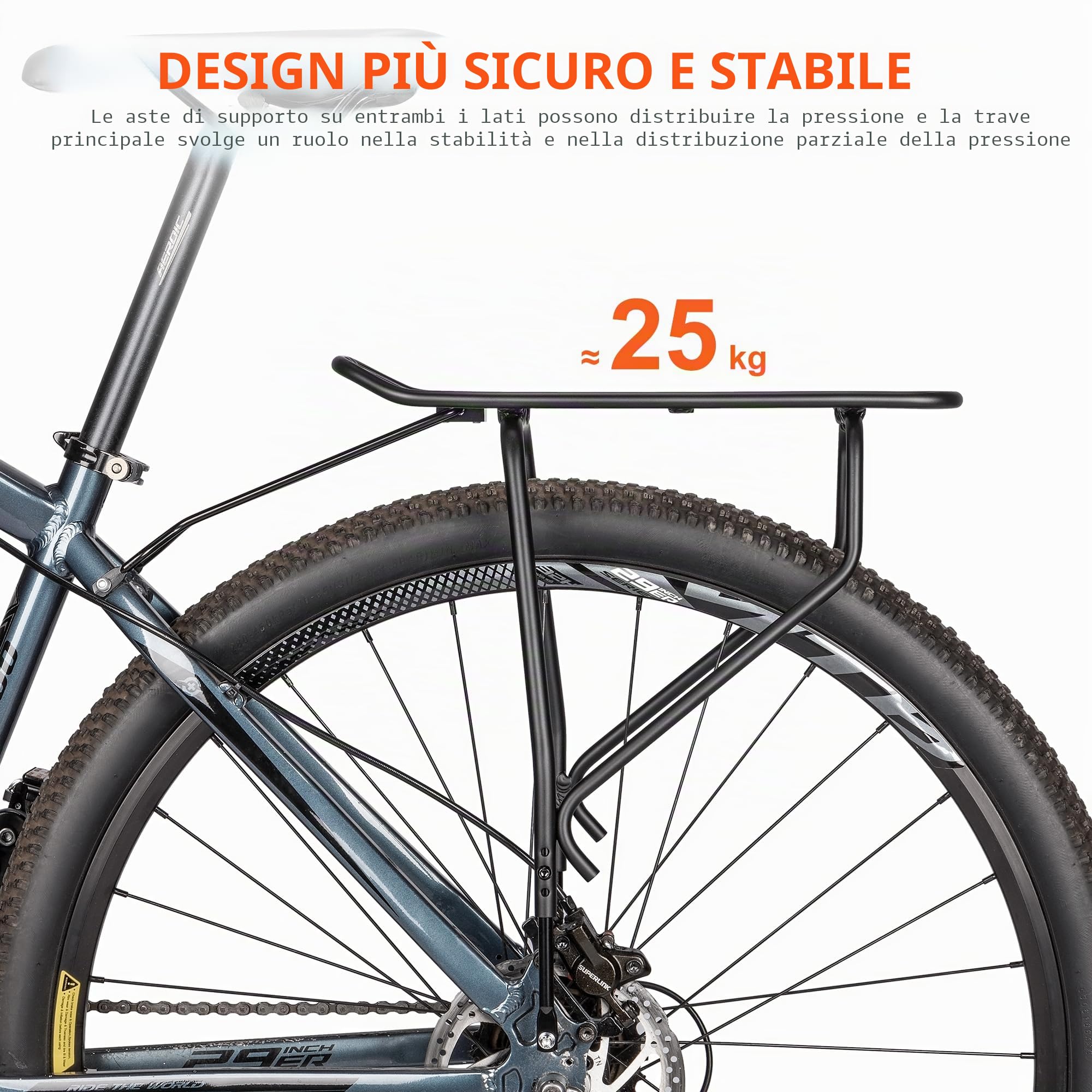 Portapacchi posteriore per bicicletta – Compatibile con sistema MIK, portapacchi per bicicletta per freni a disco/senza freni a disco – Regolabile in altezza per telai da 26"-29"