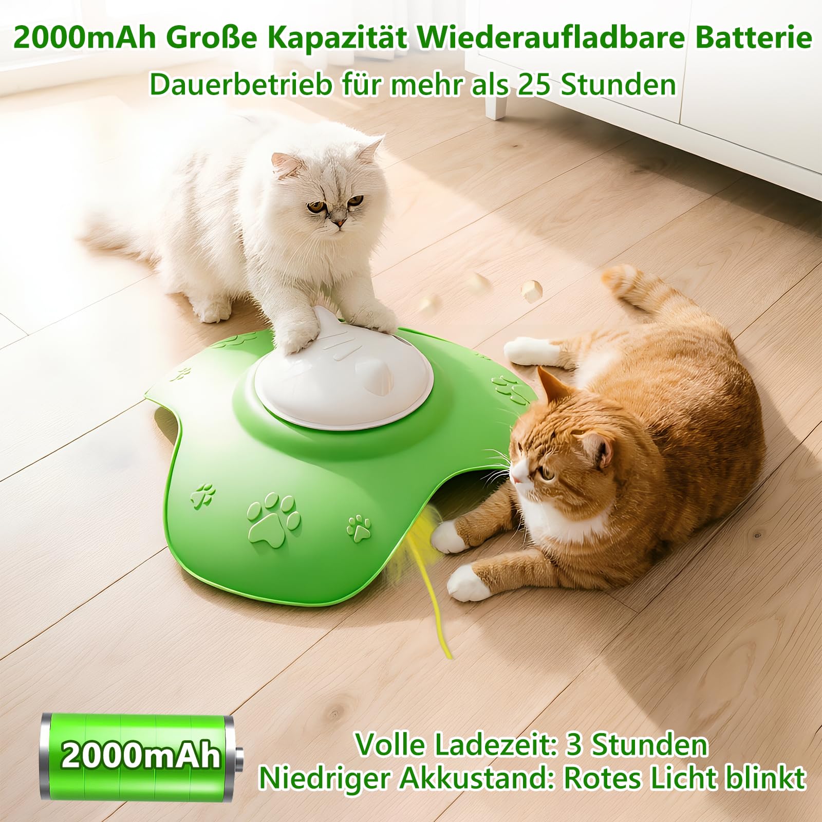 2-in-1 interaktiver Katzenspielzeug für Wohnungskatzen – Intelligentes, wiederaufladbares Federzeug mit Leckerli-Spender, Fernbedienung, 2 Geschwindigkeiten, automatisches Belohnungssystem