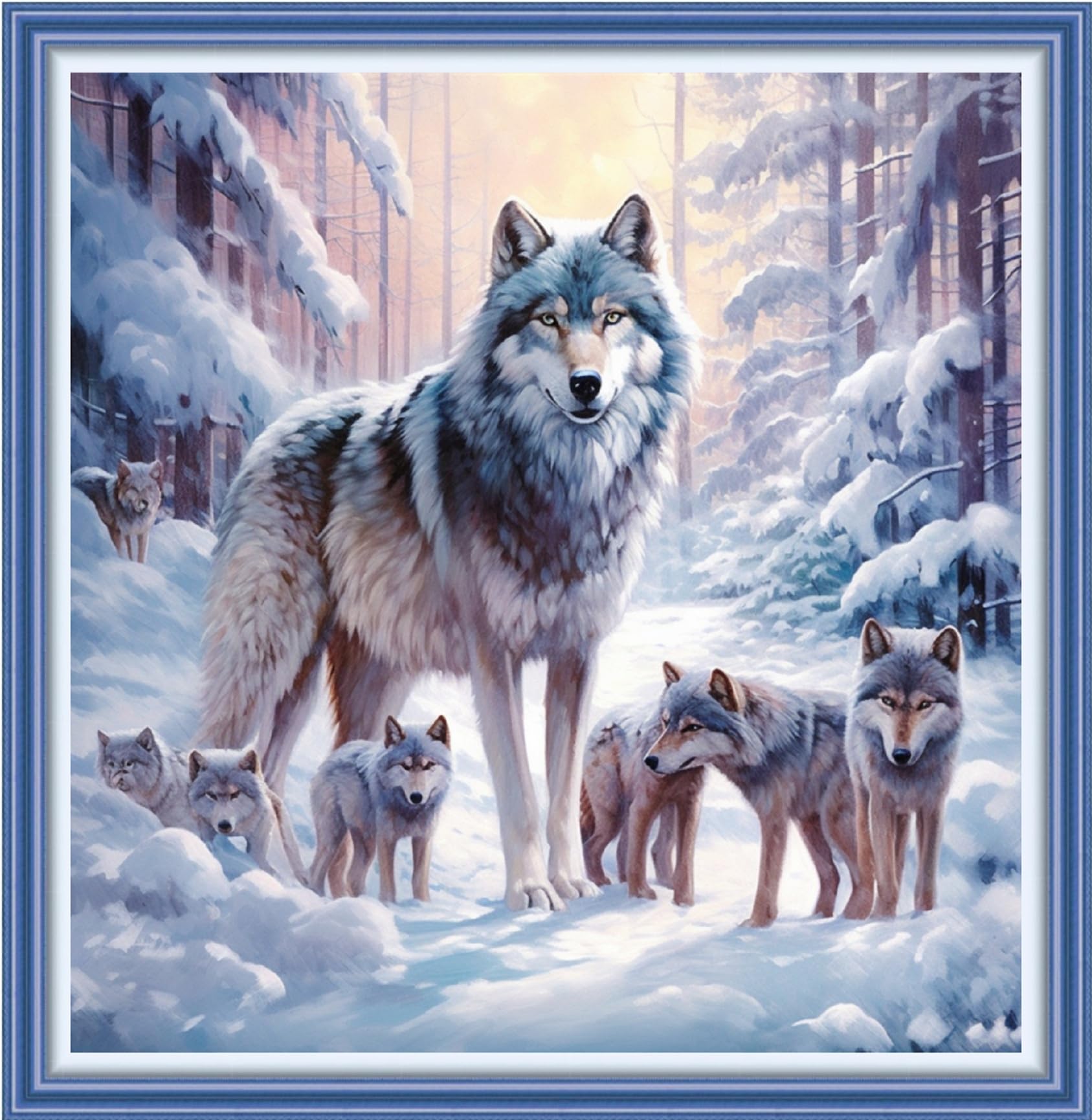 Foxhool Beginners Cross Stitch Kits Stamped Full Range of Embroidery Kits for Adults DIY Cross Stitches kit Embroidery Patterns for Needlepoint kit-Snow Wolf 17.7x17.7 inch