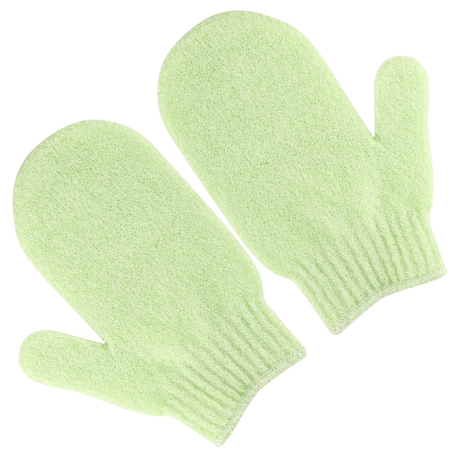Exfoliating Gloves, 2pcs Bath and Body Exfoliator Mitts, Bamboo Shower Gloves, Scrubs Away Ingrown Hair and Dead Skin, for Shower, Spa, Massage and Dead Skin Cell Remover Loofah (light green)
