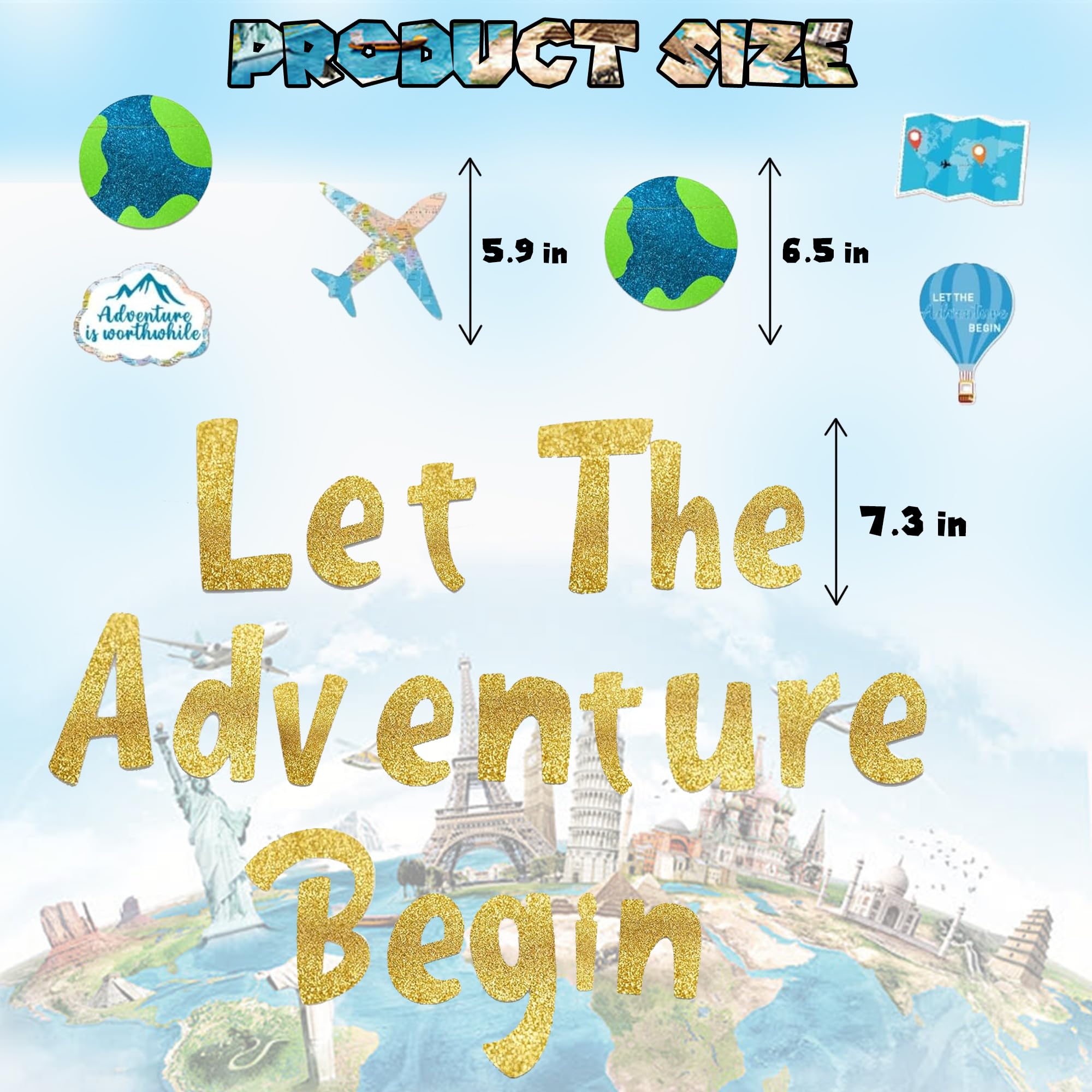 Let The Adventure Begin Gold Glitter Banner Graduation Banners Newborn BannersTravel Banner Funny Farewell Party Decorations Travel Theme Party Decoration for Men Women Boys Girls - Image 3