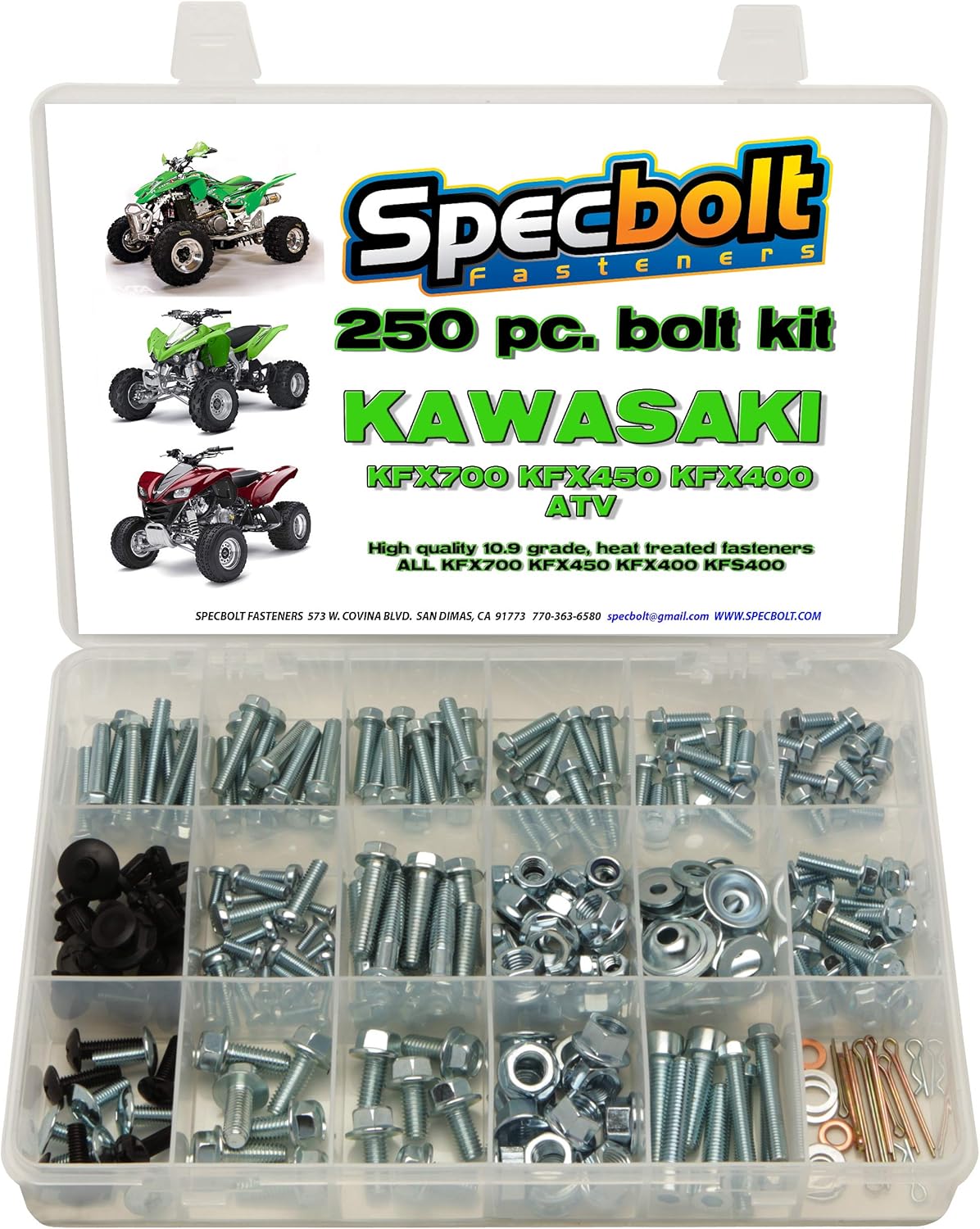 250pc Specbolt Kawasaki KFX450R KFX700 ATV Bolt Kit for Maintenance & Restoration OEM Spec Fasteners KFX 450 700 400