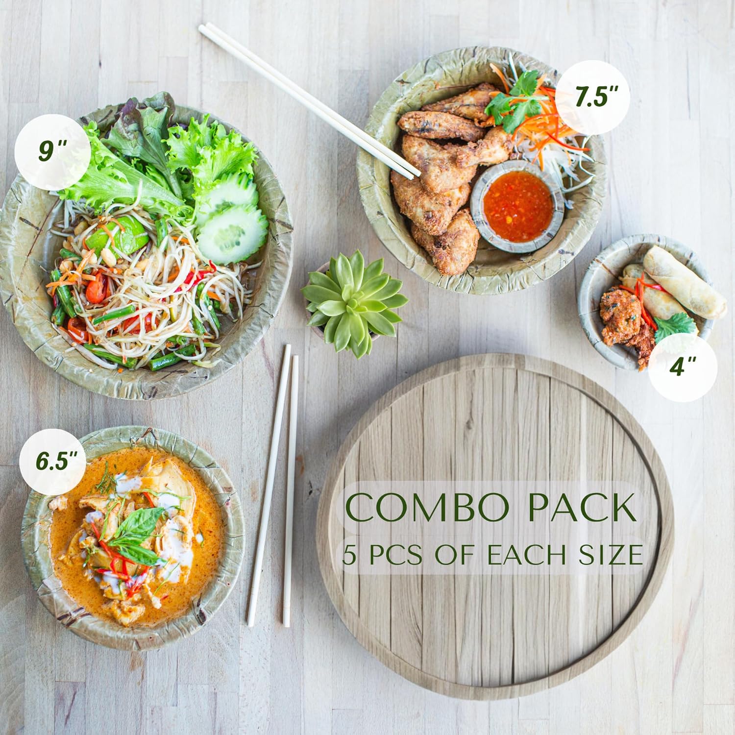 TAPARI 20 Pack Disposable Plates & Bowls Combo - Four Sizes - 4" - 6.5" / 7.5" / 9" - Perfect for Picnics - Strong Organic & Eco-Friendly - Compostable & Biodegradable - Dishes Made from Leaves