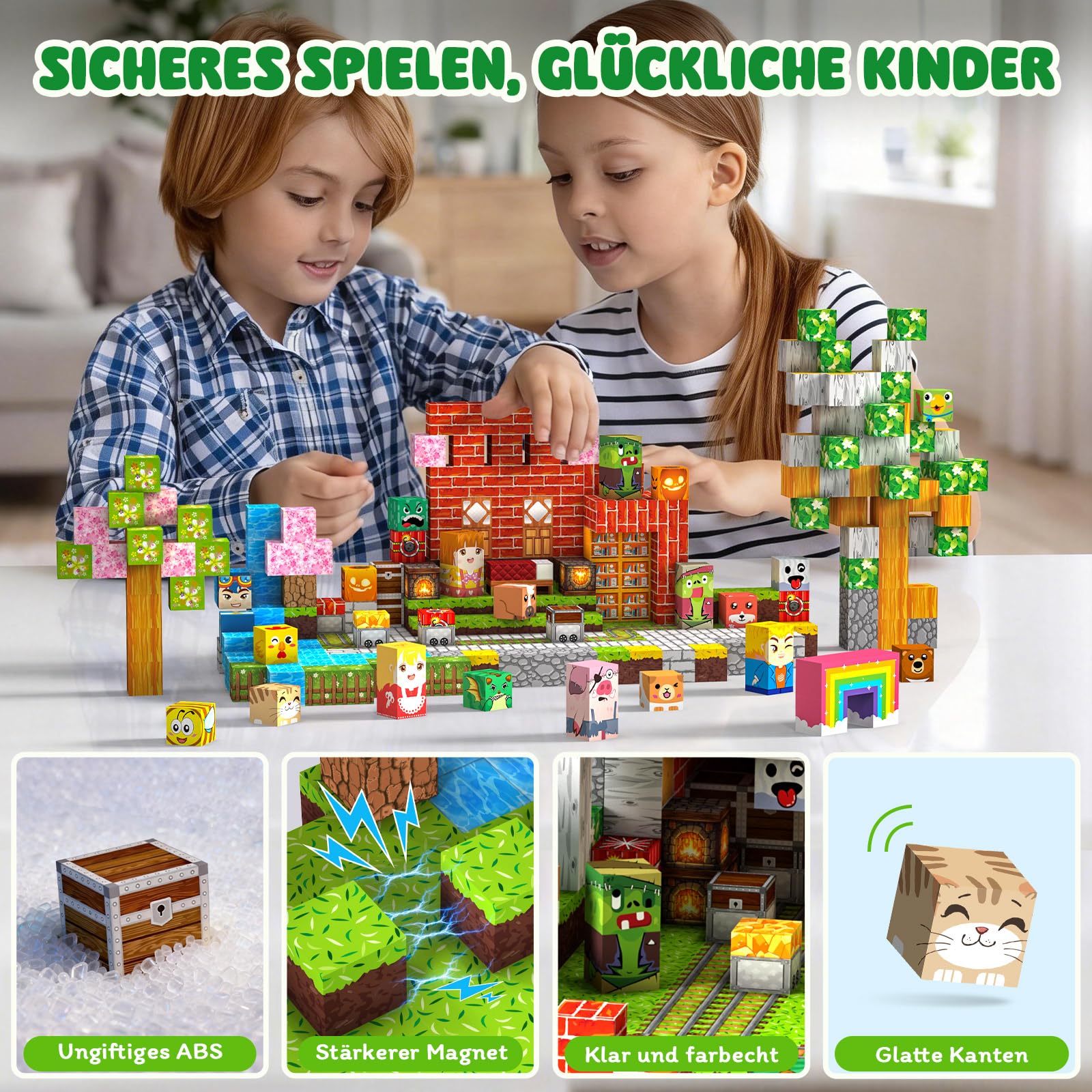 Magnetische Bausteine 330 PCS 2CM Magnetbausteine für Kinder ab 3 Jahre Blocks, Montessori Spielzeug Magnete Kinder, Magnetische Bauwelt Geburtstag Geschenk ab 3 4 5 6 7 8 9 10 11 12 Jungen Mädchen