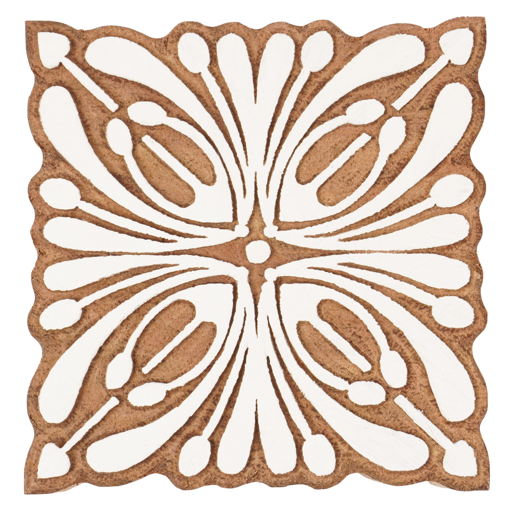 Bloc d'impression textile en bois sculpté carré 15 cm pour tissu et poterie