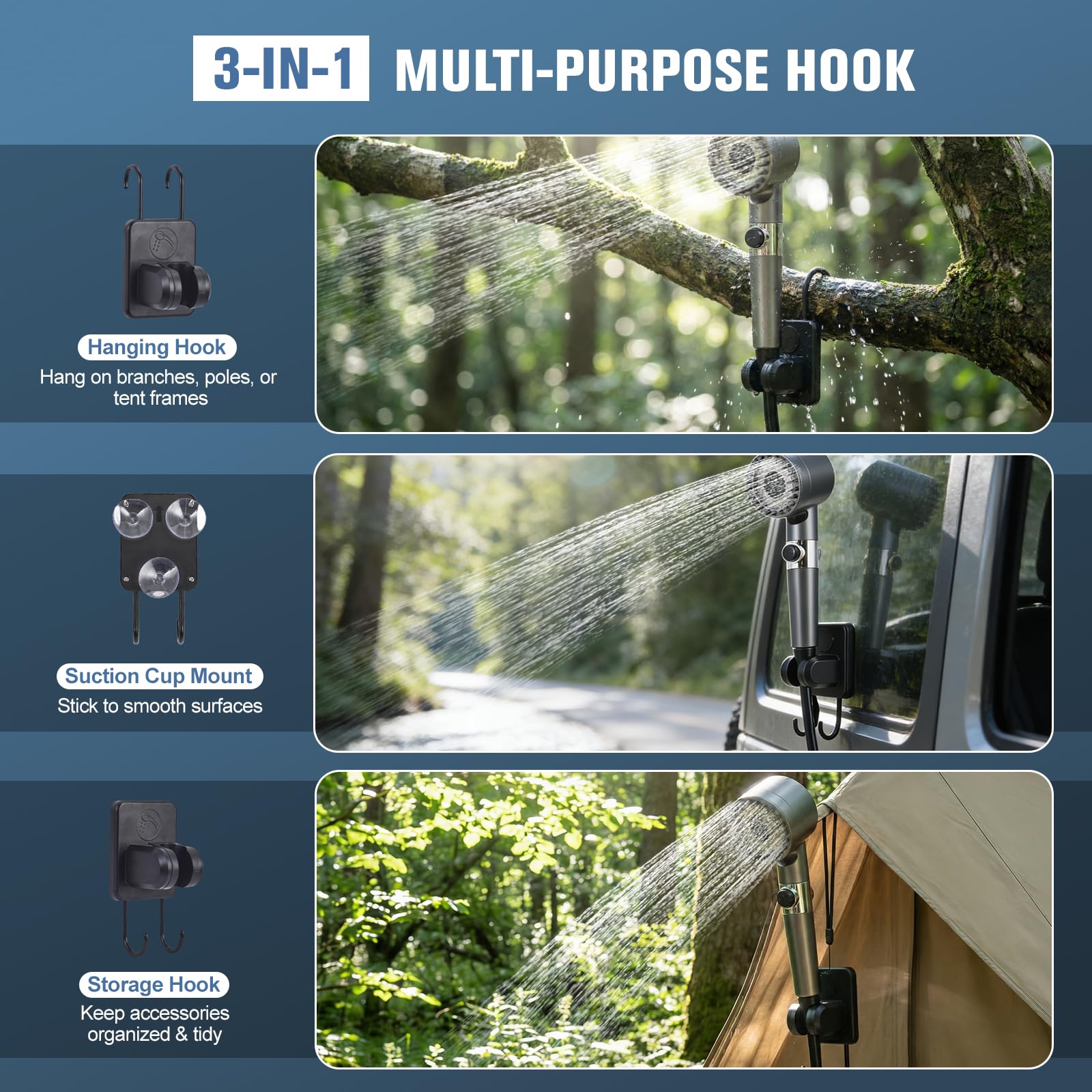 Doccia da campeggio ricaricabile | 8000 mAh | Display digitale | Serbatoio dell'acqua pieghevole da 20 l, Mobile Camping Doccia con filtro dell'acqua e spazzola, IPX8 impermeabile per campeggio