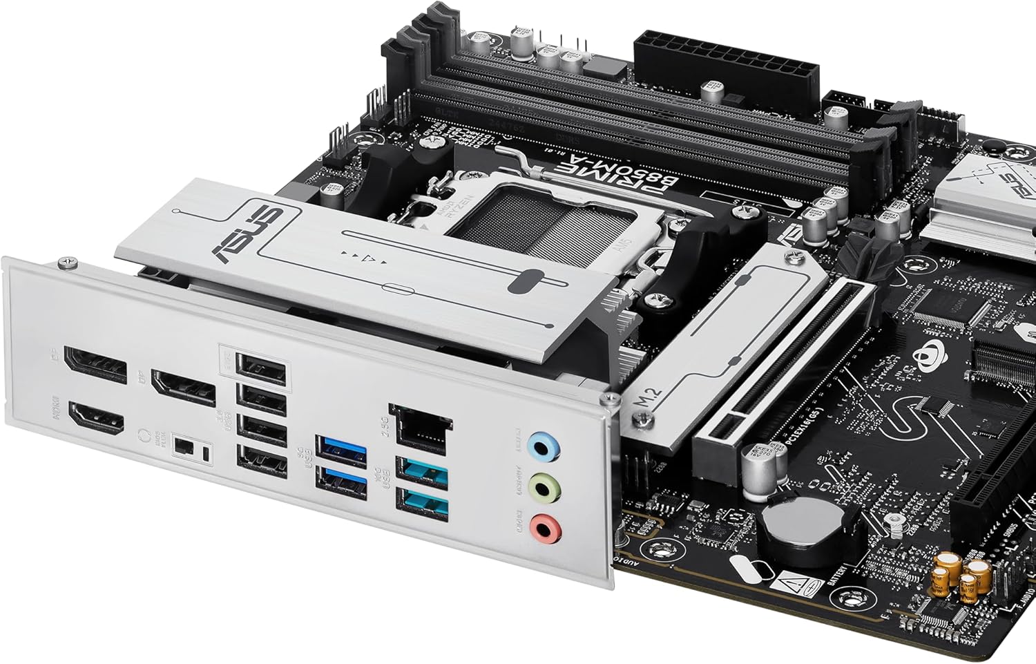 ASUS Prime B850M-A-CSM, AMD mATX Motherboard, DDR5 Slot, PCIe 5.0 Ready, 3 M.2 Slots, Ethernet Realtek 2.5 Gb, DisplayPort, HDMI, Front USB-C 5 Gbps, BIOS Flashback, Aura Sync