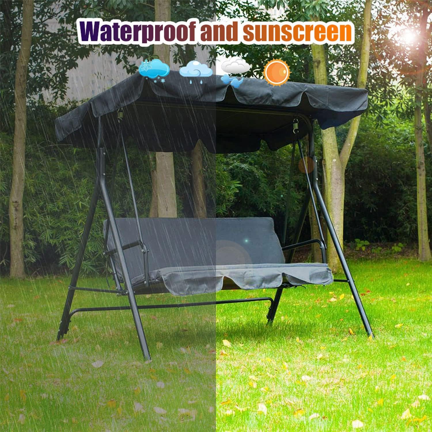 2 & 3 Seater Sizes Outdoor Garden Swing Chair Canopy Cover Waterproof Windproof Anti-Uv Hammock Replacement Canopy Roof Sun Shade Cover (Only Canopy Cover),Gray,142x120x18cm/56x47x7''
