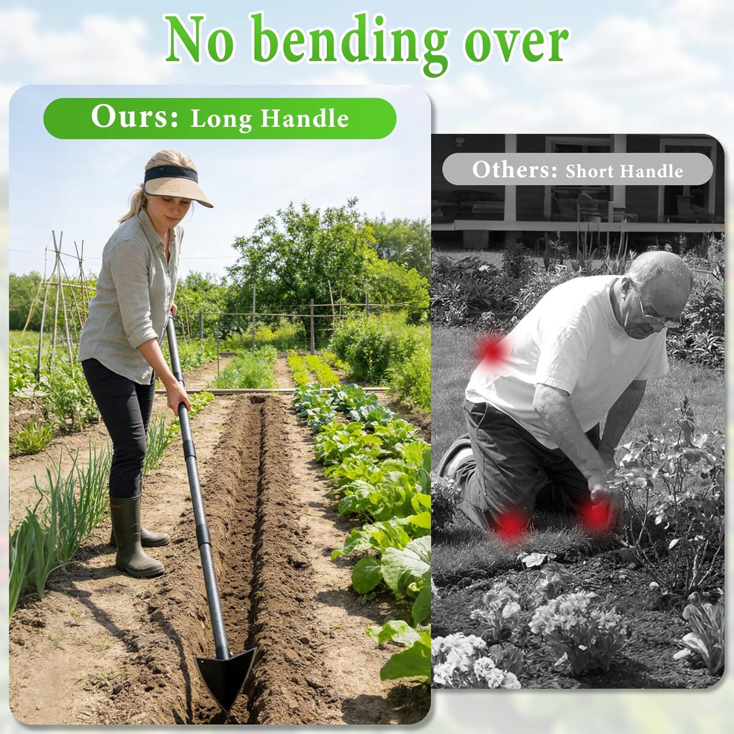 Garden Warren Hoe - Carbon Steel Sharp Triangle Hoe, 60" Adjustable Long Handle, Heavy Duty Gardening Hand Hoe For Weeding Digging Loosening Soil, Stand Weeder Remover Tool For Yard Lawn Flower Beds