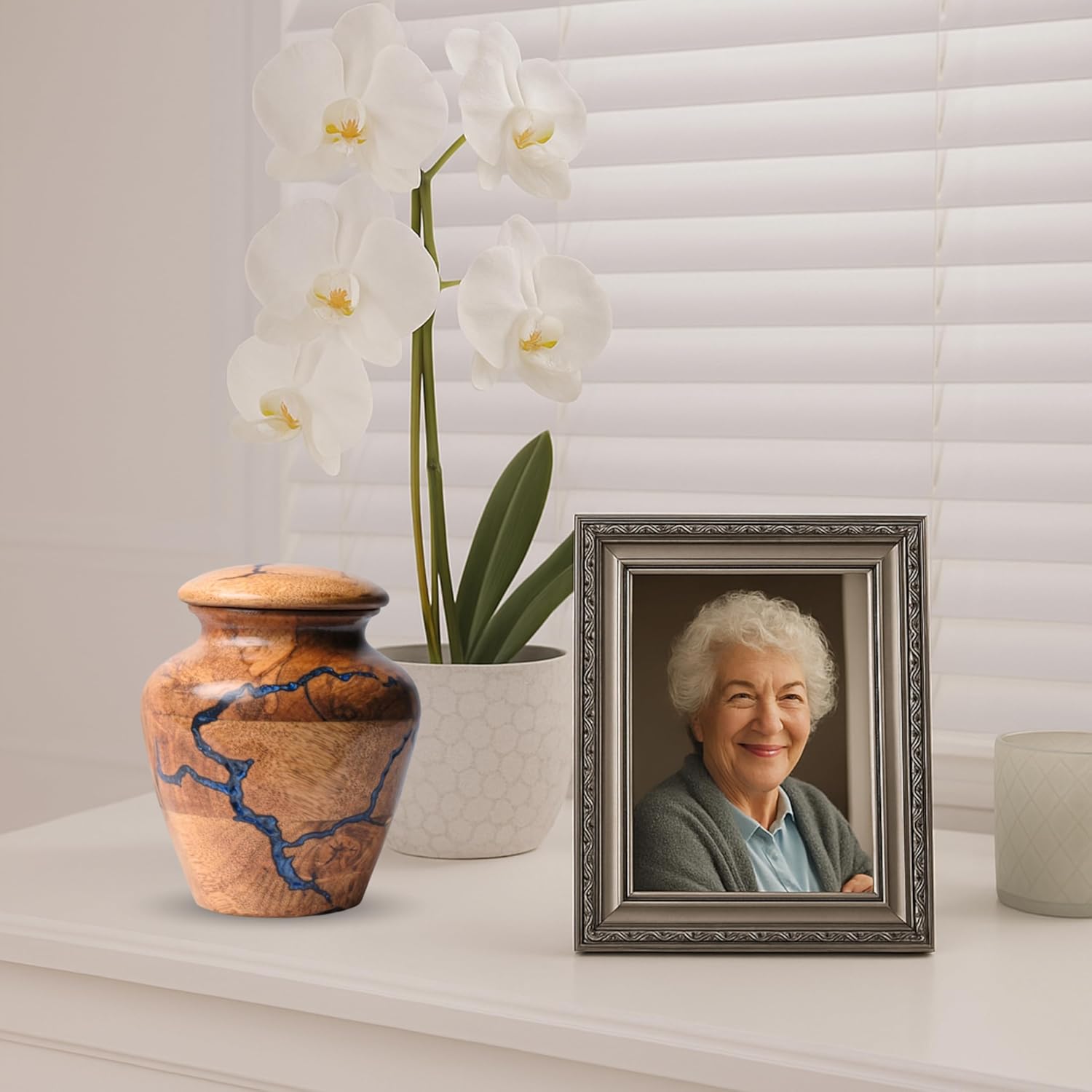 Wooden urn for Small Keepsake 20 Cu in Capacity Blue Urn for Man and Women Burial and Funeral Urn Handcrafted Design Wooden Cremation Urns for Human Ashes Adult Male Decorative urn - Image 3