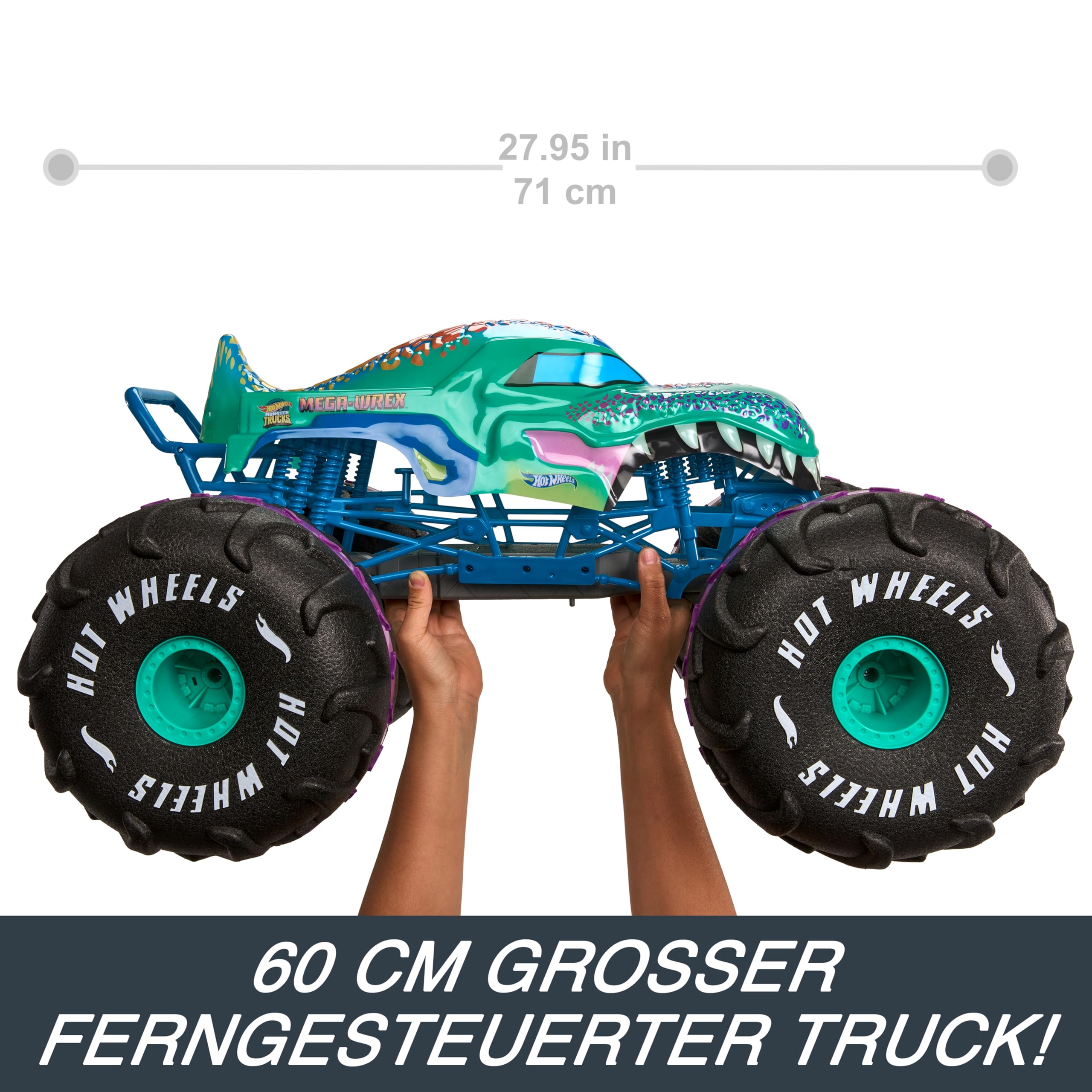 Hot Wheels Monster Trucks Ferngesteuertes Auto, Mega-Wrex im Maßstab 1:6, extragroßer Ferngesteuerter Spielzeug-Truck, mehr als 60 cm lang, HPK28