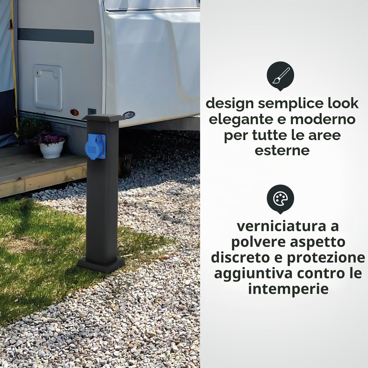 LED Universum - Colonna di presa "Cyril" 50 cm, antracite con 2 x tipo F + 1 x presa CEE presa esterna da giardino, per camper CEE, presa da campeggio 230 V, colonna di energia 50 x 12,5 x 14,5 cm