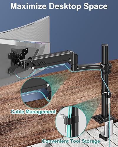 Miniatura 5 de VESA 75 - Brazo de montaje para monitor único, soporte de escritorio para pantalla de computadora de 13-32 pulgadas de hasta 22 libras, brazo de