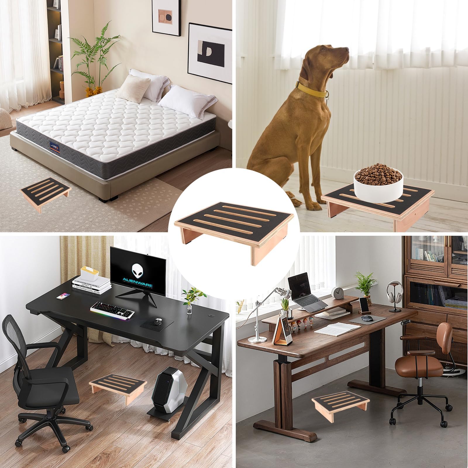 YAYODS Taburete de Paso de Madera (40x32x10,5cm), Escalón para Adultos y Ancianos Soporta hasta 200kg, Peldaño con Superficie de Goma Antideslizante para Cocina, Baño y Acceso al Coche