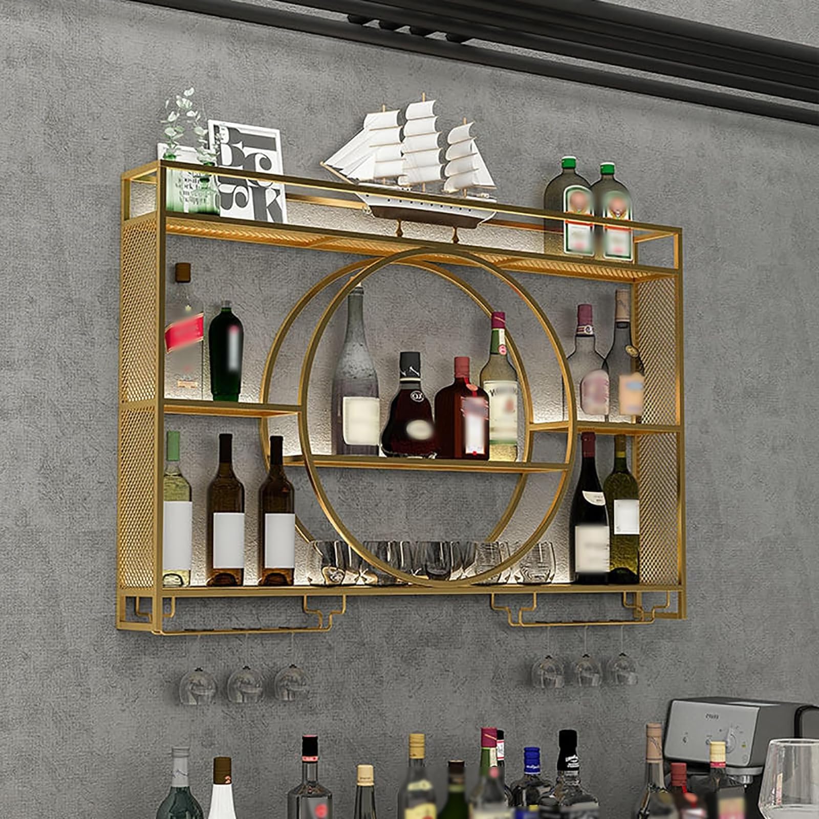 Support en verre et range-bouteille robuste avec fixation murale pour décoration moderne