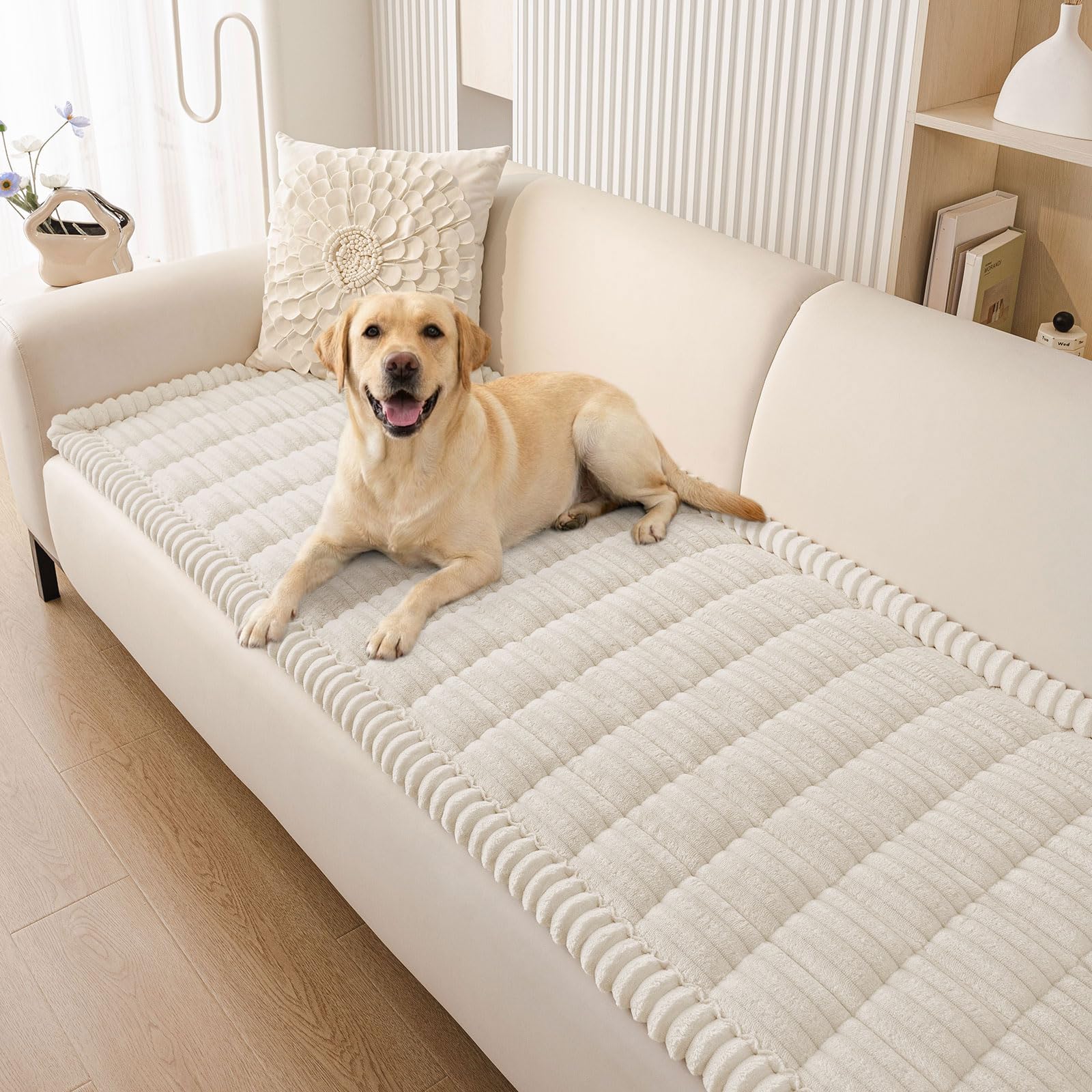 Photo 1 of Smiry Couch Cover for Dogs, Non Slip Washable Sofa Protector for Pets, Soft Furniture Cover for Pet, Stylish Sofa Covers, Cozy Protect Against Fur, Dirt & Everyday Messes (White, 27.6" x 59")