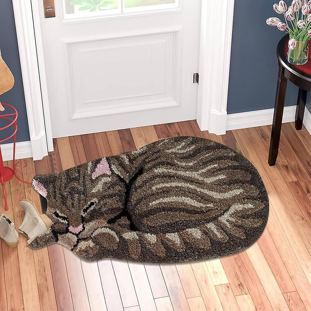 CrazyCoolCat Cat Rug - Decorative Cat Door Mat with Sleeping