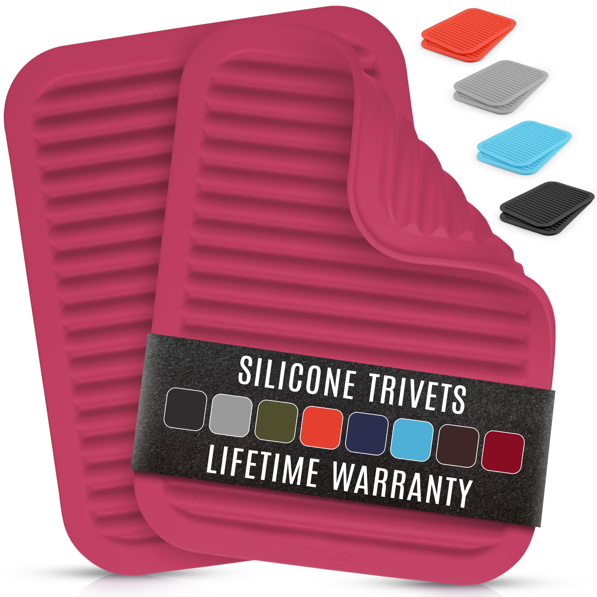 Zulay 2-Pack 9"x12" Silicone Trivets for Hot Pots &amp; Pans – Heat-Resistant, Non-Slip Trivet Mats – Durable, Flexible, Multi-Purpose Hot Pads for Kitchen Counter &amp; Table - Rose Red