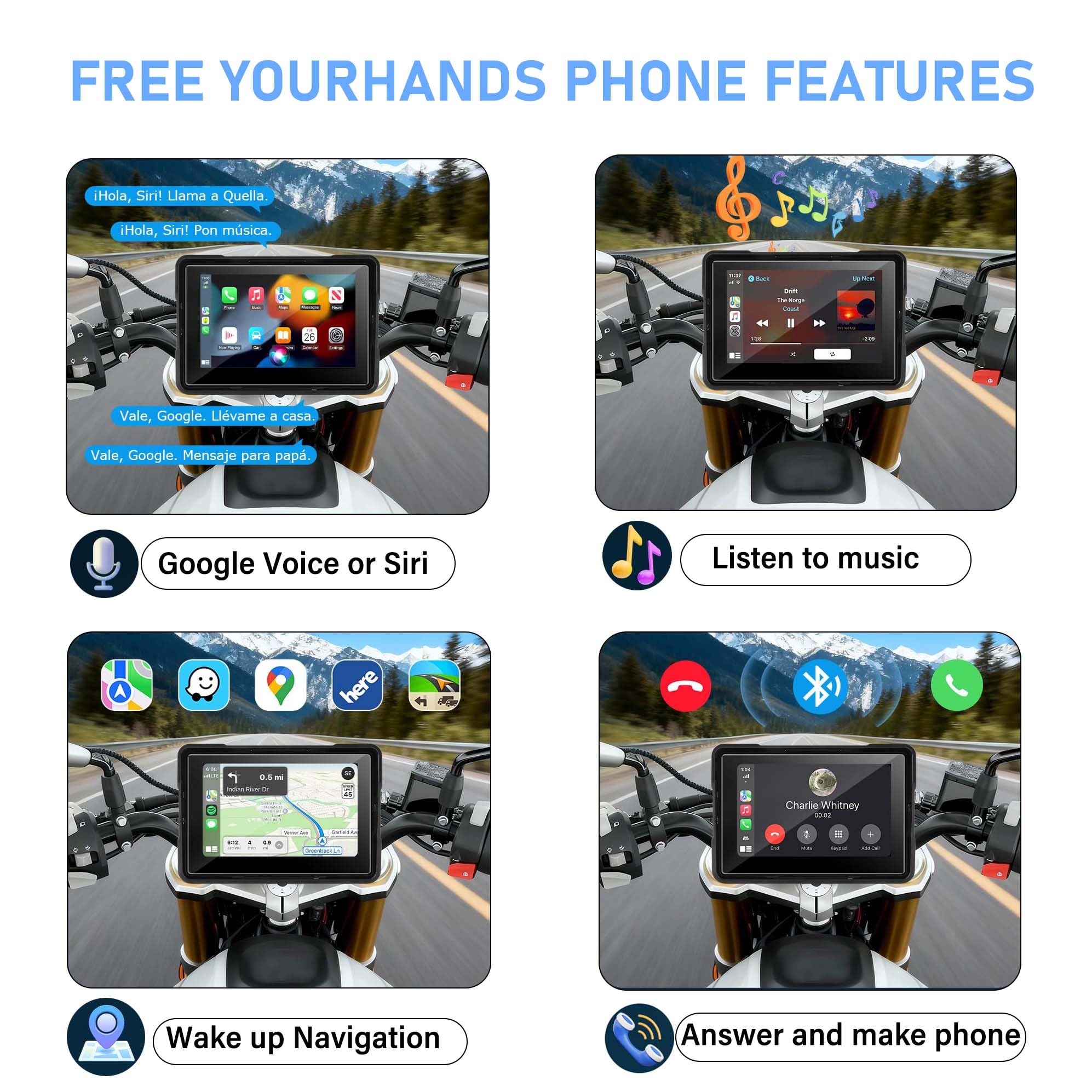 CarPlay Moto para Kawasaki W 175 2018-2024, Pantalla Táctil Portátil con Navegador GPS Conectividad Inalámbrica para Viajes en Motocicleta