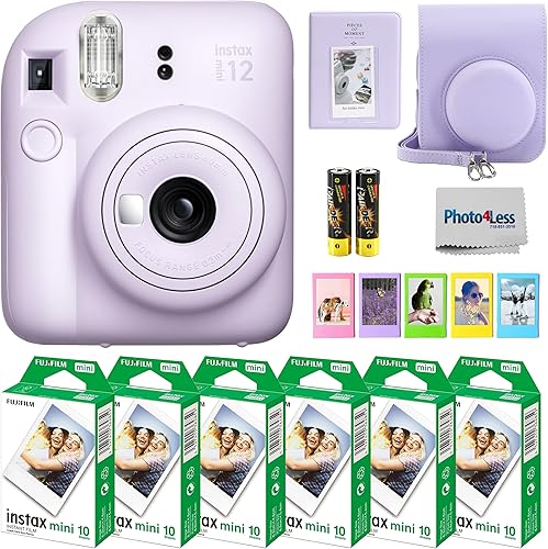 Fujifilm Paquete de cámara instantánea Instax Mini 12 con película instantánea Fujifilm Instax Mini (60 hojas) con accesorios que incluyen funda