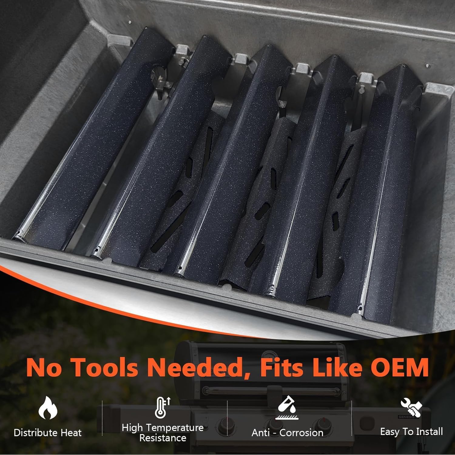 QuliMetal 19.4" Grill Burner, Genesis ii Flavorizer Bars Heat Deflector Replacement Parts for Weber Genesis II 300/LX 300 Grills