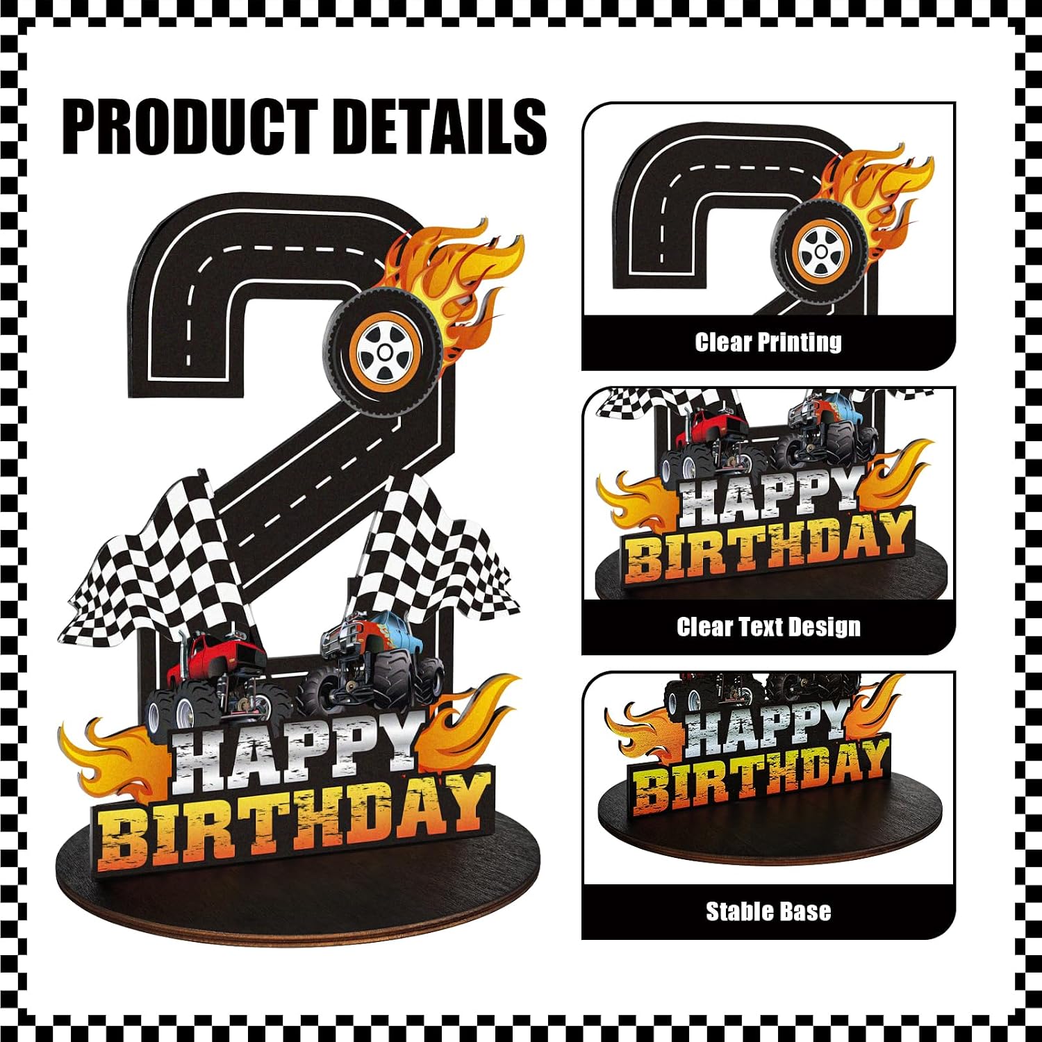 Truck Birthday Number Sign Centerpiece, Truck Wooden Decoration Photo Props for Truck Birthday Decorations (2nd)