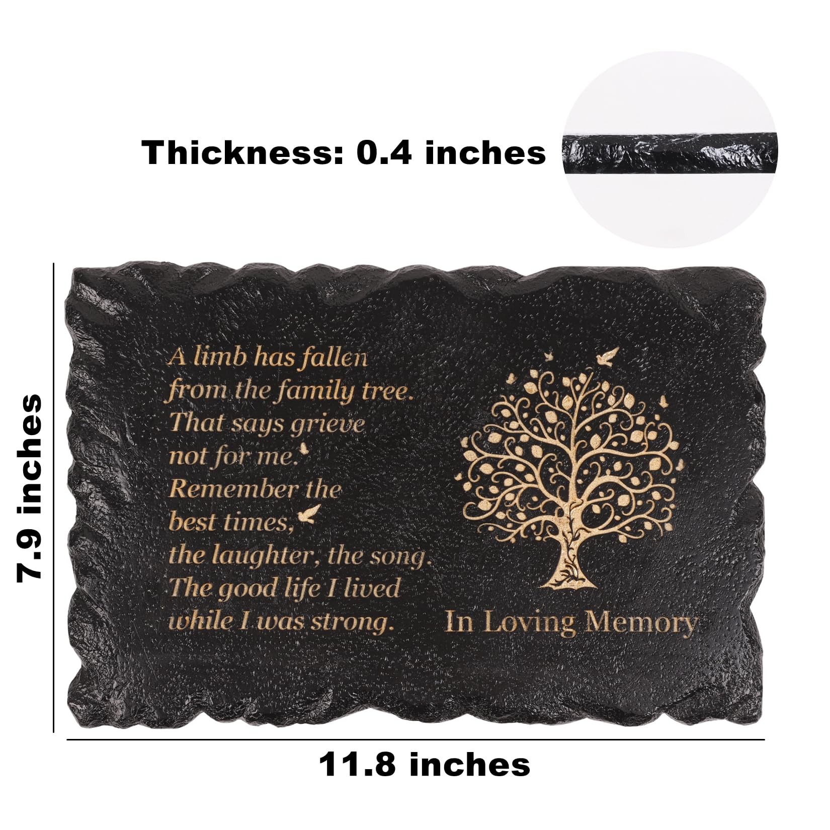 Pietra commemorativa da giardino in poliresina con albero della vita, lunga 30 cm, pietre commemorative per i propri cari all'aperto, placche commemorative, regali di condoglianze per la perdita della