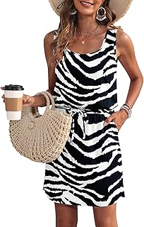 Sommerkleid Damen Ärmellose Strandkleid Damen U-Ausschnitt KordelzugKleid Luftiges Kleid Damen Sommer mit Taschen