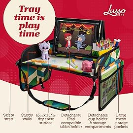 Lusso Gear Kids Travel Tray for Toddlers & Kids - Car Seat Lap Tray for Airplane & Road Trip Activities (Geometric)