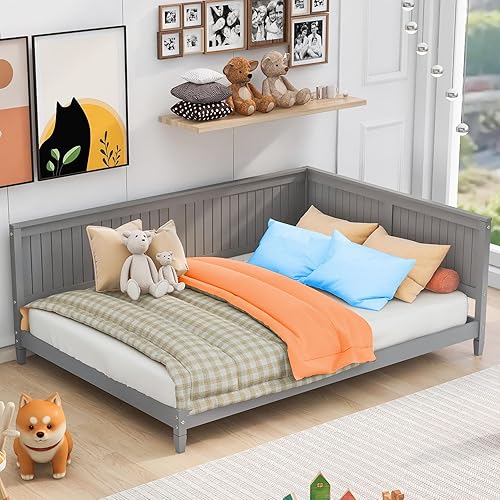 Miniatura 22 de Marco de cama de día matrimonial de madera, marcos de cama de día de tamaño matrimonial con soporte de listones de madera maciza, sofá cama de