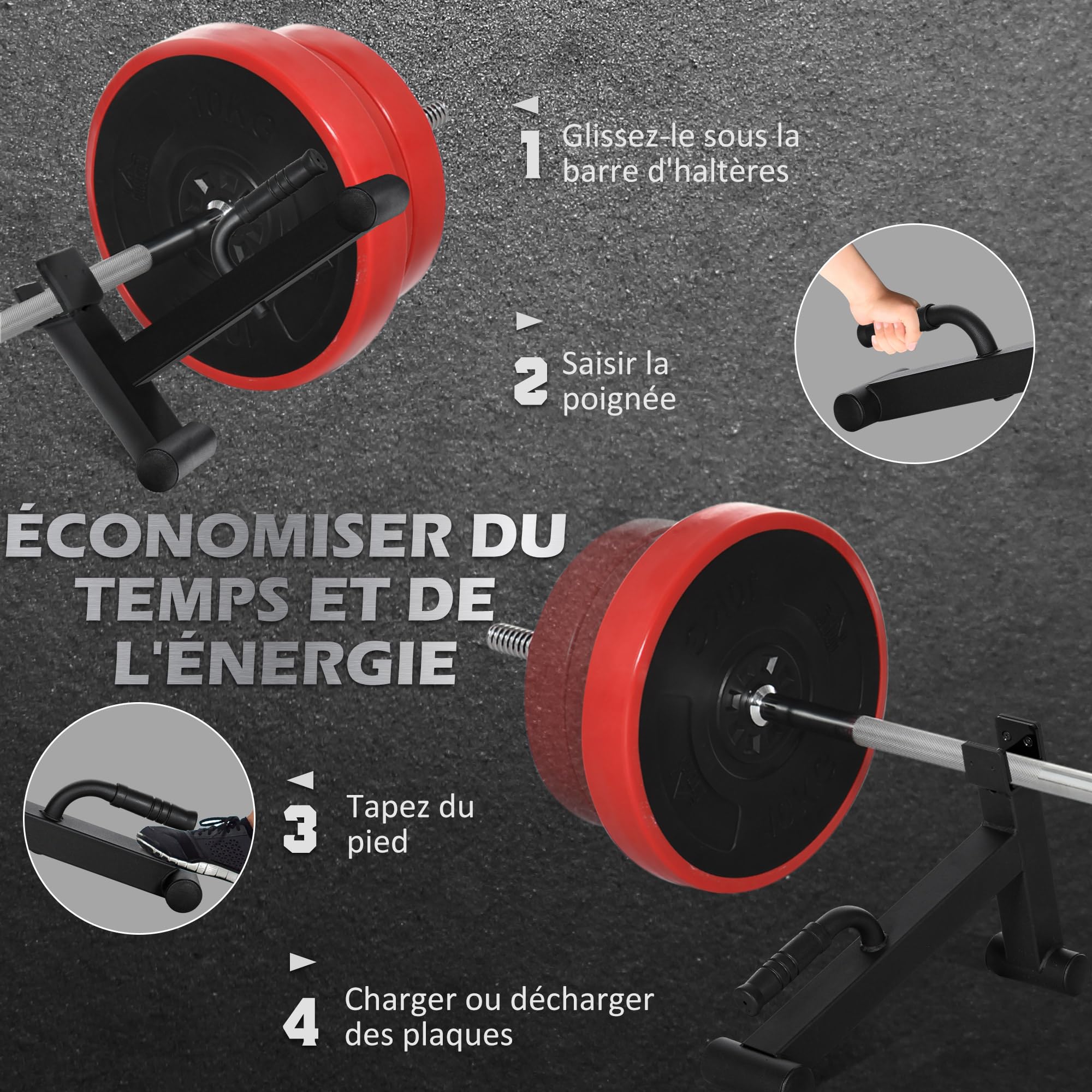 SPORTNOW Cric di bilanciere con supporti per bilanciere mini deadlift jack in acciaio con impugnatura antiscivolo per il sollevamento pesi a casa, portata max. 200 kg nero