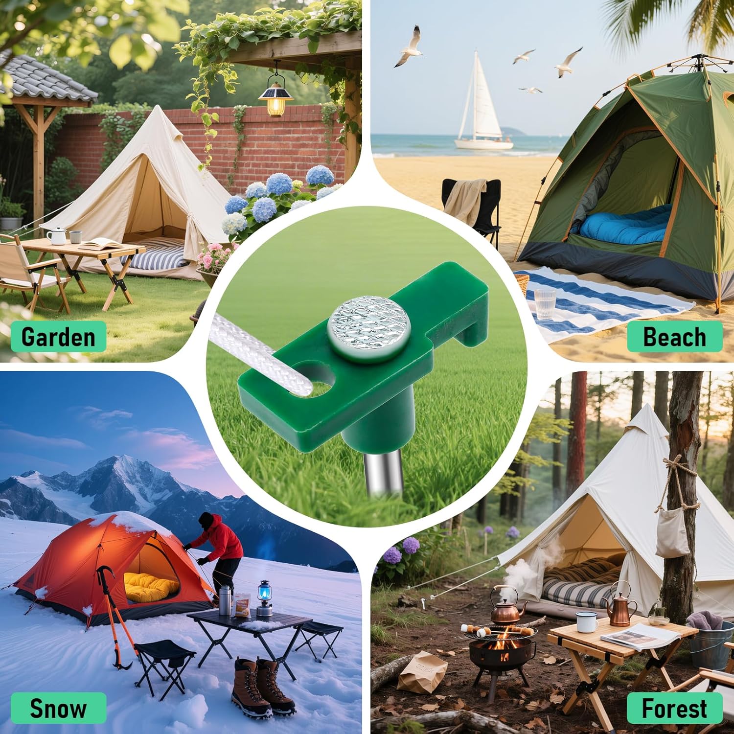 20 Pack Tent Stakes Heavy Duty, 9.84 Inch Rust-Proof Metal Tent Pegs, Ground Stakes Yard Stake for Camping Patio, Garden, Canopy, Grass, Outdoor (Green)