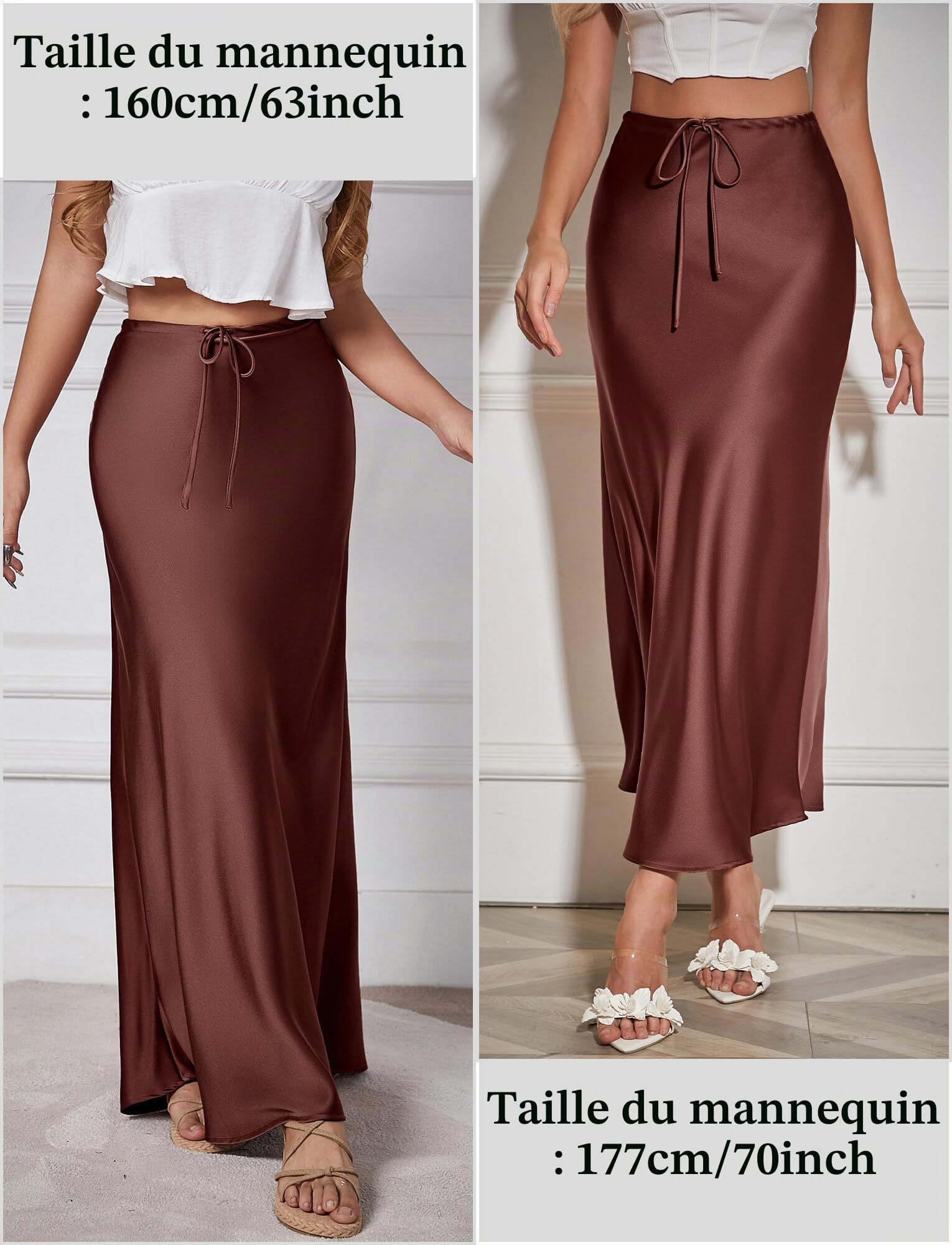 FEOYA Longue Jupe en Soie Artificielle pour Femmes Jupe ÉLégante et Fluide en Satin de Soie Jupe Longue de Cocktail pour La Fête