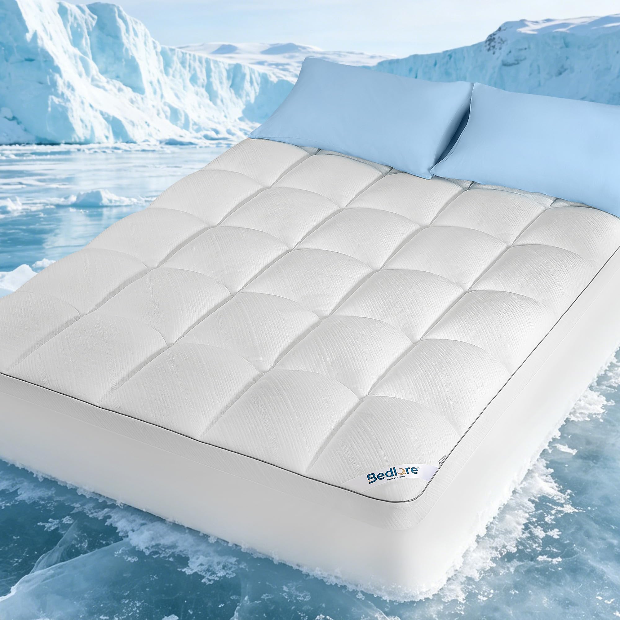 Bedlore Luxury Bedlore Full Cooling Mattress Topper for Hot Sleepers, Soft Fluffy Pillow Top Mattress Pad, Breathable Noiseless for Back Pain Relief, Washable, Deep Pocket Fits 6"-15", White