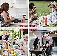 Vista 5 de Botellas exprimibles de condimentos para salsas, panqueques de plástico – boca ancha para cocina, ketchup mostaza, botella vacía para glaseado