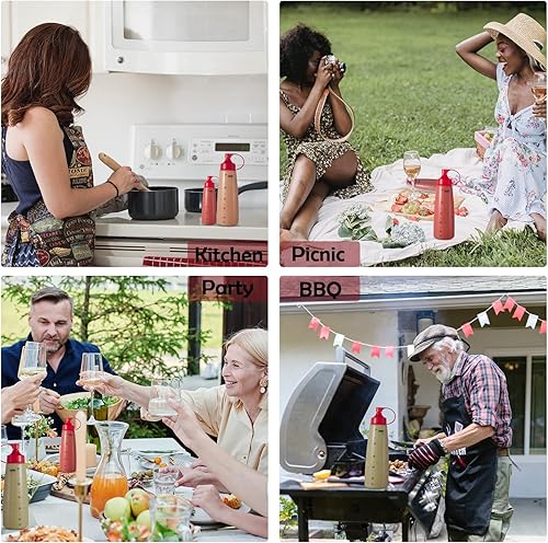 Miniatura 5 de Botellas exprimibles de condimentos para salsas, panqueques de plástico  boca ancha para cocina, ketchup mostaza, botella vacía para glaseado,